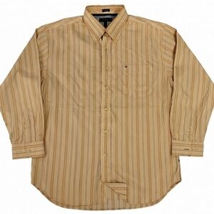 Vintage Y2K Tommy Hilfiger 80's 2Ply Fabric Men's Button Down XL Tan/Brown
